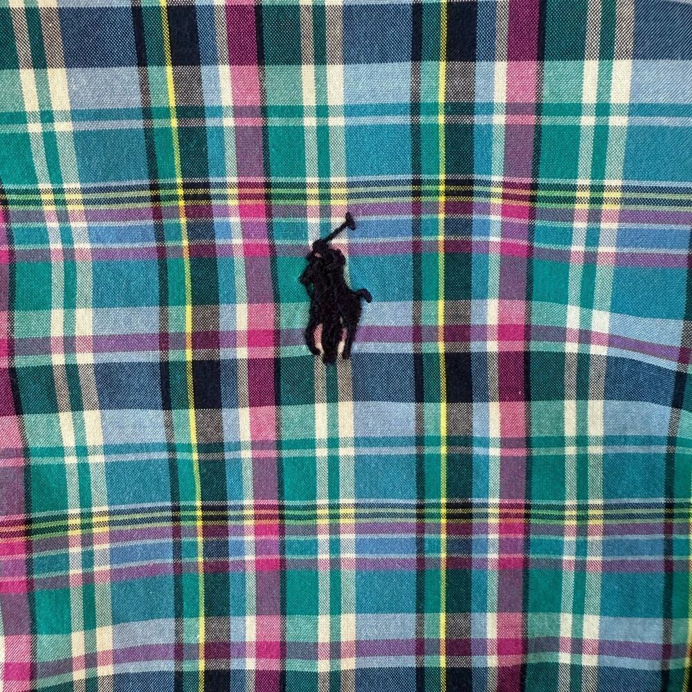 Ralph Lauren BOYS Long Sleeve Button Down Sz. L (14-16) Plaid Blue Pink Green - Picture 4 of 12